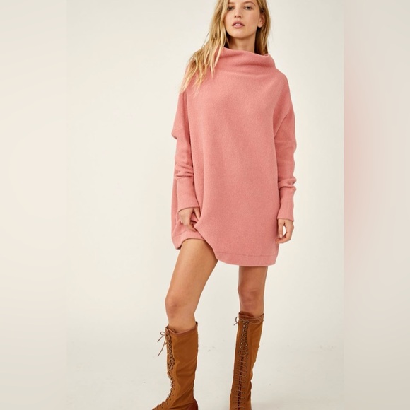 Free People Sweaters - Free People Ottoman Slouchy Tunic Sweater Dress Soft Pink Cowl Ribbed Pullover S